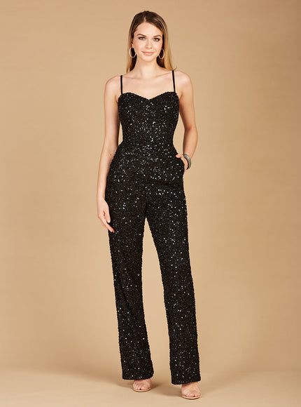 Beaded Spaghetti Strap Jumpsuit Black