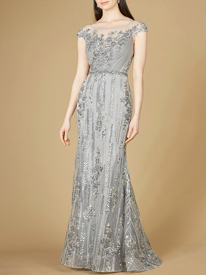 Lara New York 29210 Cap Sleeve Mermaid Lace Gown with High Neck