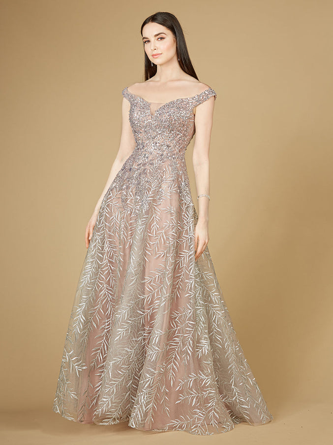 Lara New York 29211 Elegant Off Shoulder Lace Ballgown Dusty Purple