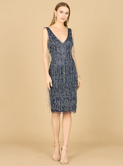 Fringe Cocktail Dress Navy