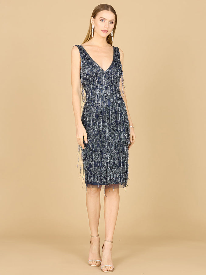 Lara New York 29216 Fringe Cocktail Dress Navy
