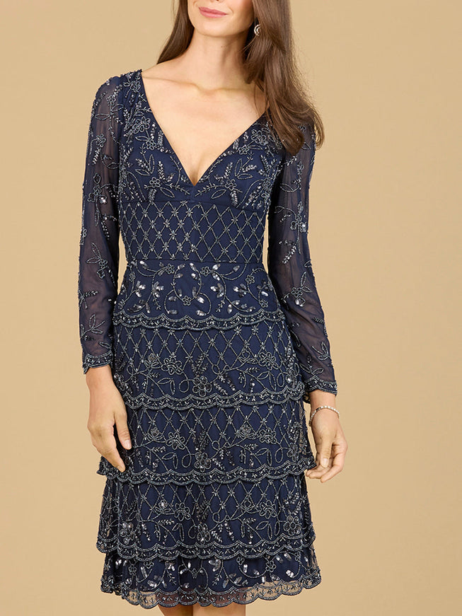 Lara New York 29223 Knee Length Long Sleeve Cocktail Dress