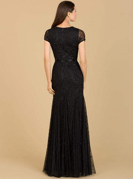 Beaded Mermaid Cap Sleeve Gown
