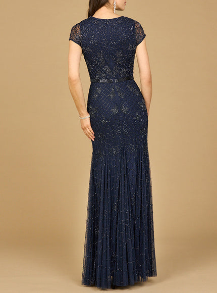 Beaded Mermaid Cap Sleeve Gown