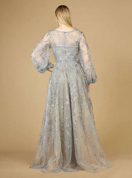 V Neckline Balloon Sleeve Gown