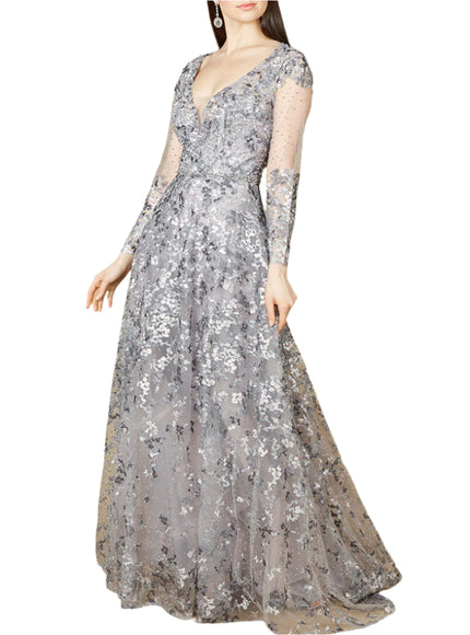 A-line Gown With Long Sleeves, V-Neckline