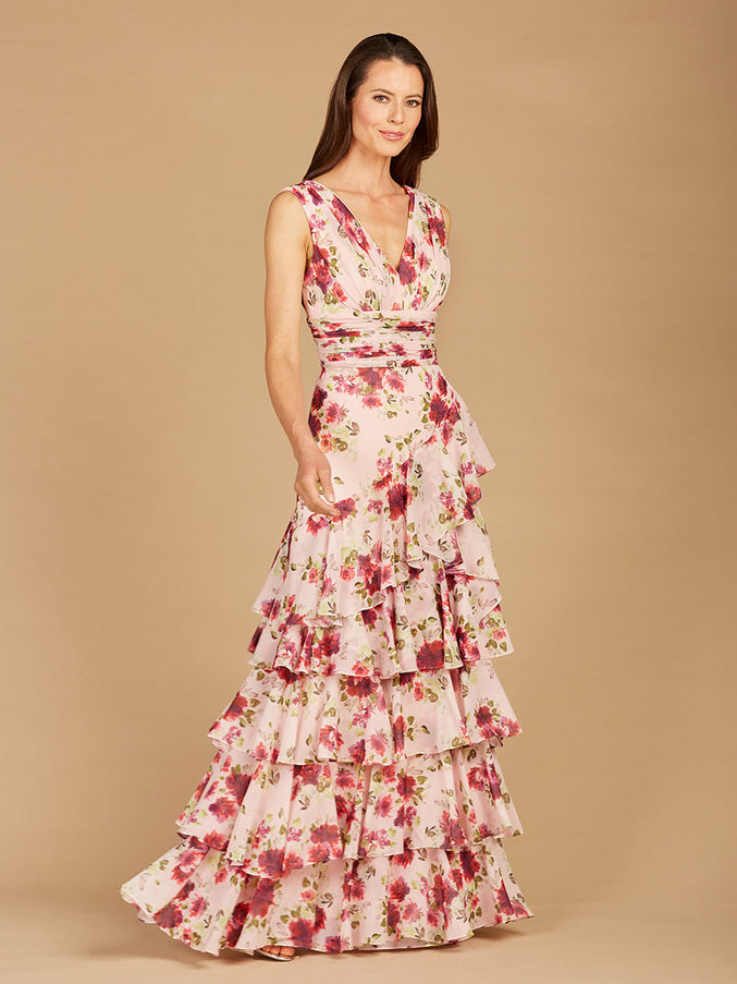 Lara New York 29249 Ruffle Skirt Print Dress Pink