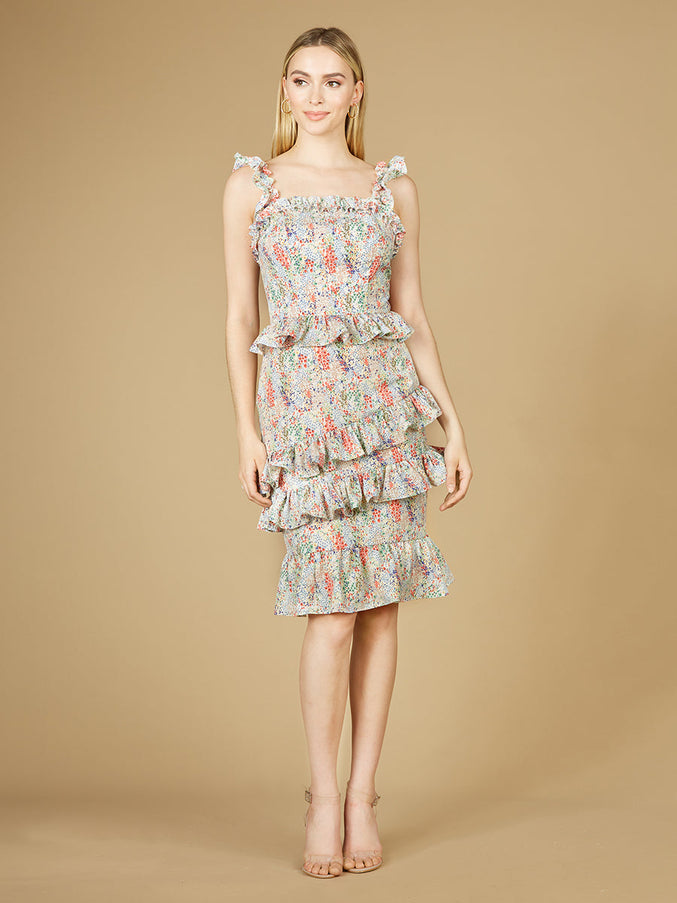 Print Midi Length Dress - OUTLET White