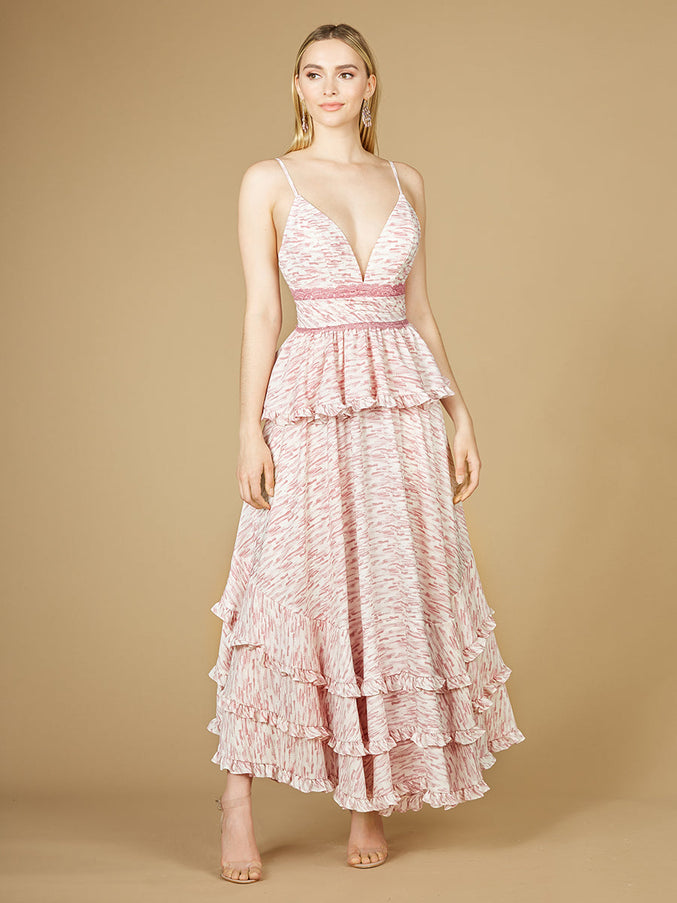 Plunging V-Neck Print Dress OUTLET Pink