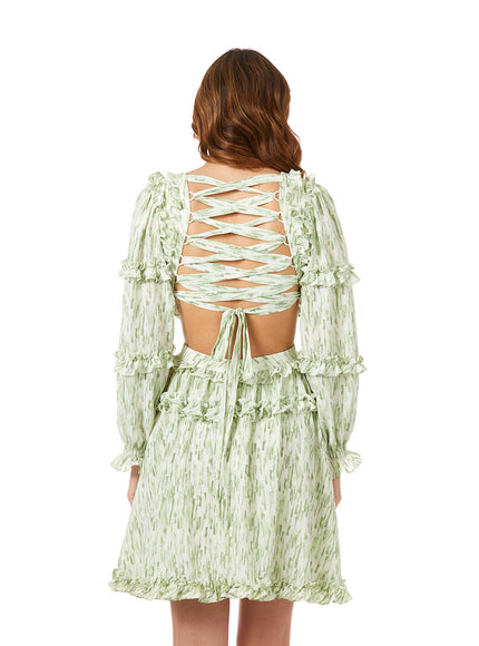 Print Cocktail Short with Cutout and Lace Up Back OUTLET