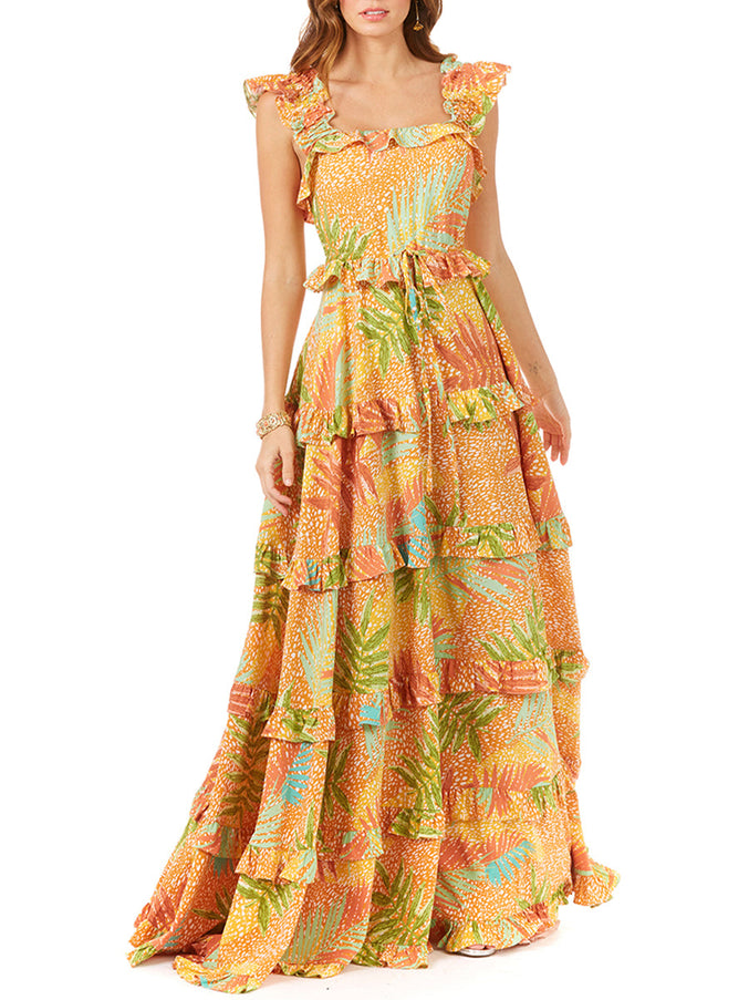 Lara New York 29280 Ruffle Printed Gown with Straps