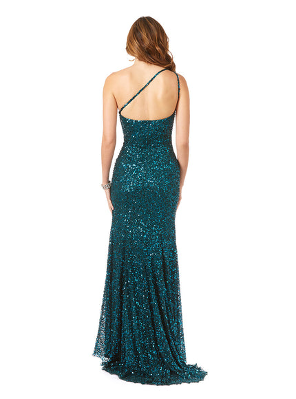 Lara One-Shoulder Beaded Gown with Slit