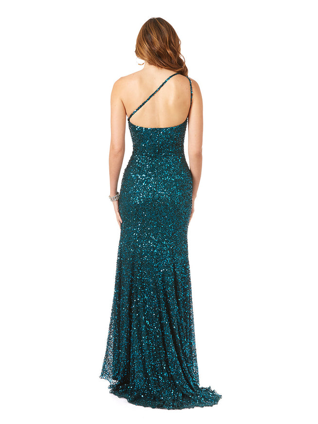 Lara One-Shoulder Beaded Gown with Slit