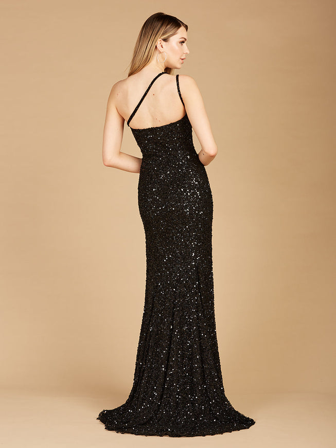 Lara One-Shoulder Beaded Gown with Slit