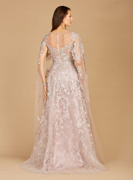 Lara New York Glitter Lace Ballgown with Cape Sleeves