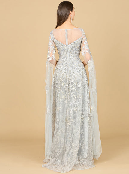 Lara New York Glitter Lace Ballgown with Cape Sleeves