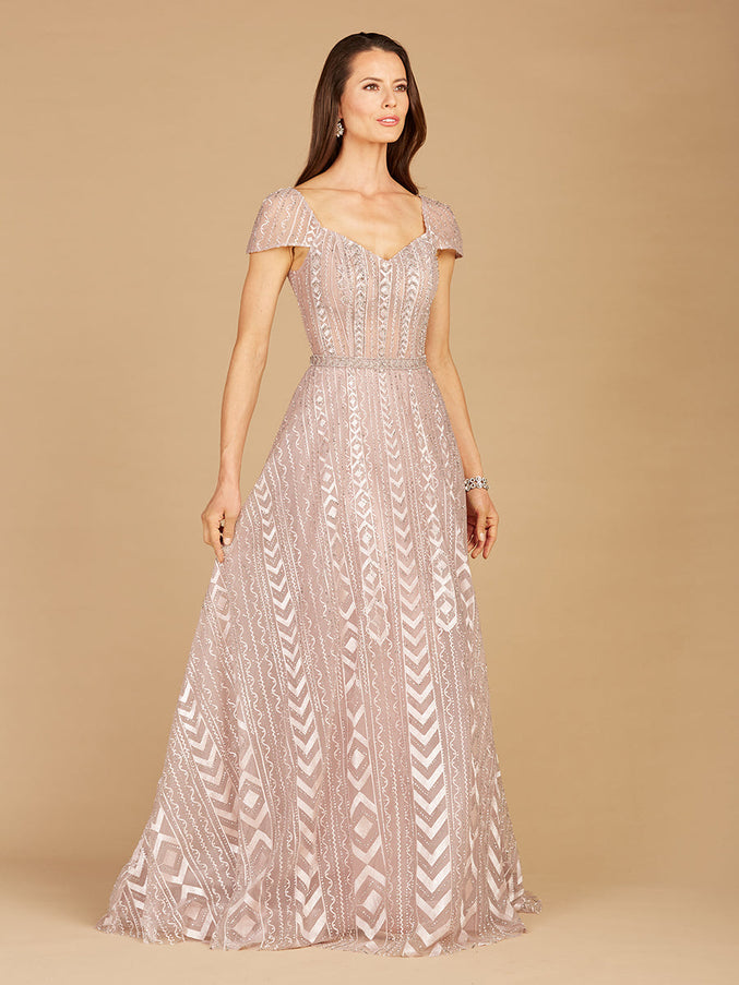Lara New York 29301 Cap Sleeve Beaded Lace Ballgown Antique rose