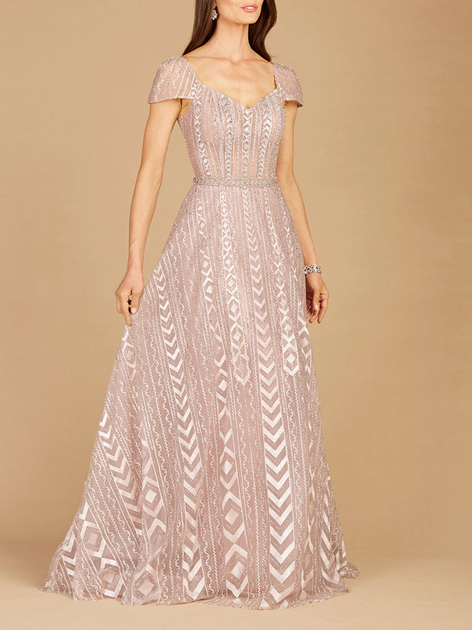 Lara New York 29301 Cap Sleeve Beaded Lace Ballgown