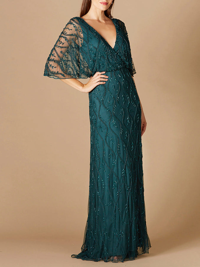 Lara New York 29319 Illusion Cape Sleeve Beaded Gown