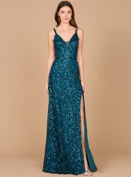 Lara Beaded Prom Dress with High Slit Teal