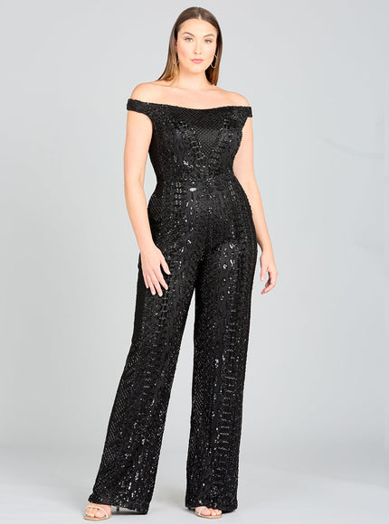 Beaded Off Shoulder Jumpsuit Black