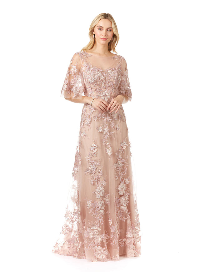 Cape Sleeve Lace Modest Gown Blush