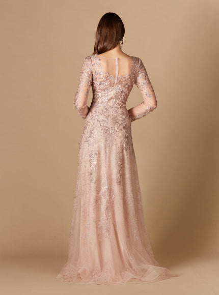 Long Sleeve V-Neck Lace Gown