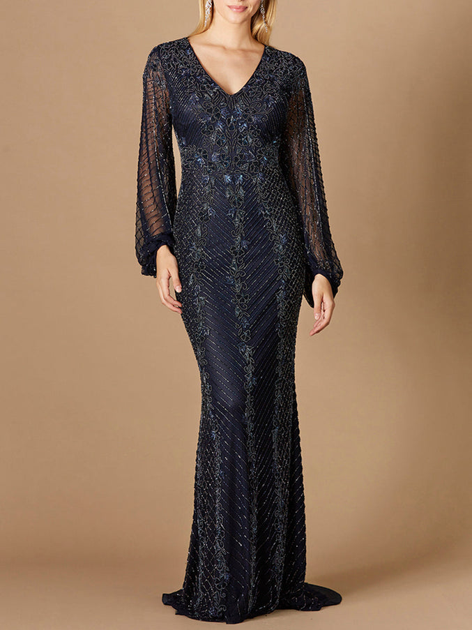Lara New York 29338 Long Sleeve Beaded Gown