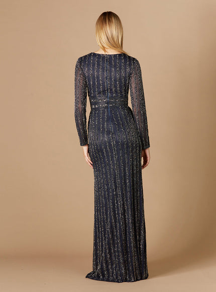 Lara Long Sleeve Beaded Gown