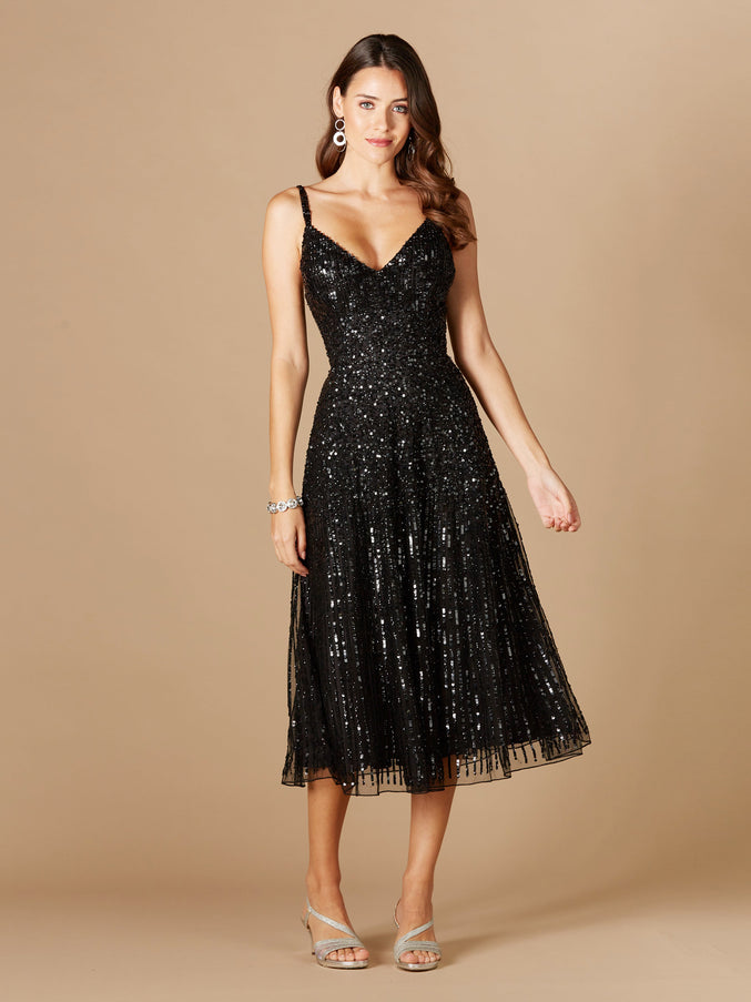 Lara New York 29347 Flowing Sequin Midi Dress Black