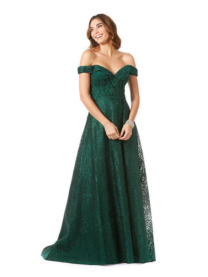 Lara New York 29349 Tonal Beaded Off Shoulder Ballgown Green