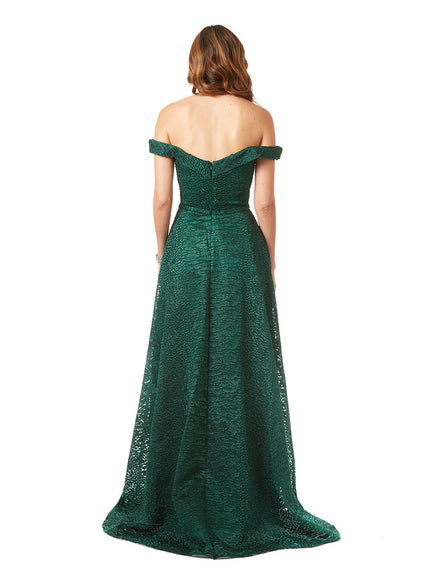 Tonal Beaded Off Shoulder Ballgown