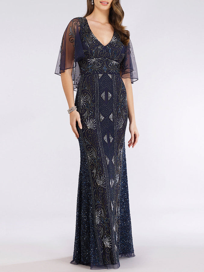Lara New York 29393 Cape Sleeve Beaded Gown