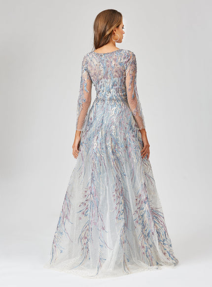 Long Sleeve Lace Gown with Overskirt