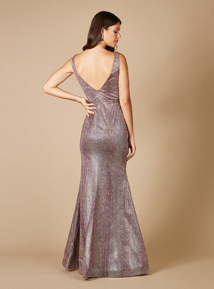 Plunging V-Neckline Mermaid Snake Print Gown OUTLET