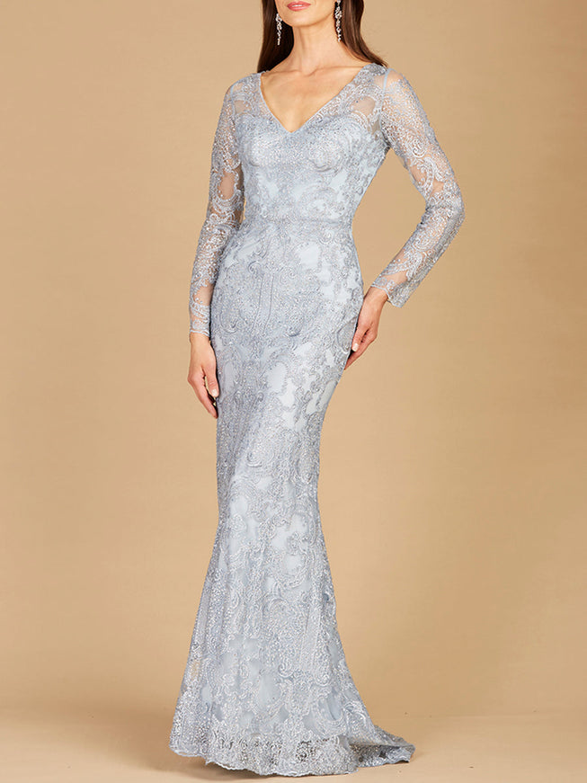 Lara New York 29466 Long Sleeve Lace Mermaid Gown