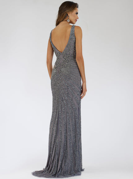 Lara 29528 - Thigh High Slit Beaded Gown