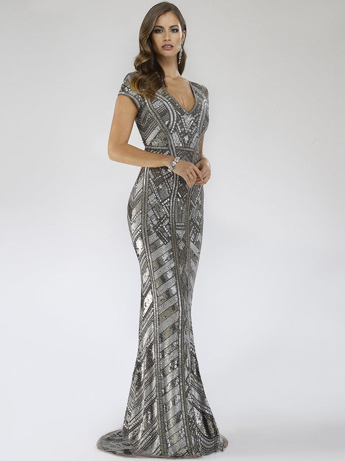Lara New York 29540 Body Con Beaded Silver Petite Dress Platinum