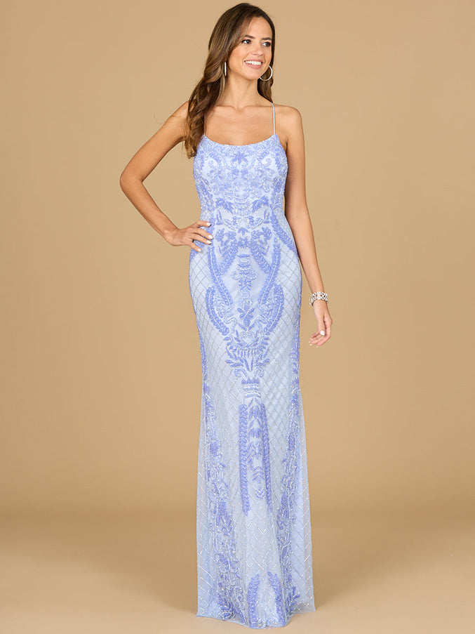 Lara New York 29577 Scoop Neck Lace Up Open Back Dress Periwinkle