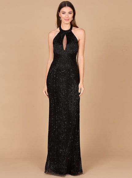 Halter Neck Dress with Keyhole Black