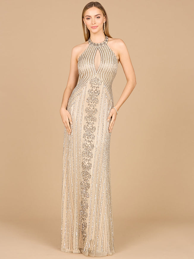 Lara New York 29600 Halter Neck Dress with Keyhole Nude