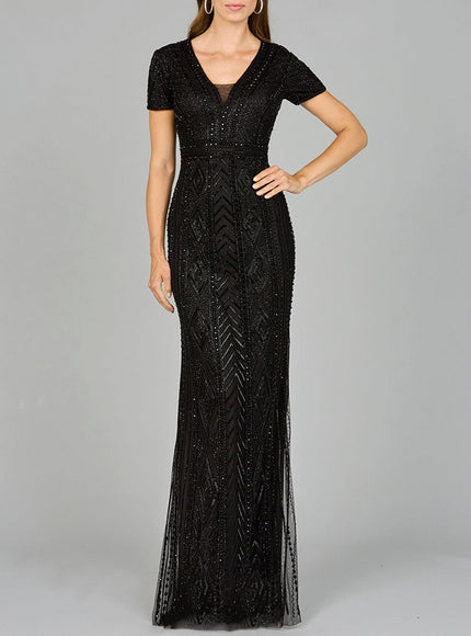 Lara 29606 - Closed Back, Cap Sleeve Dress Black