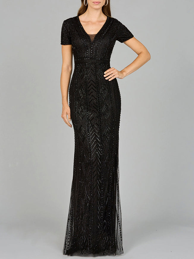 Lara New York 29606 Closed Back Cap Sleeve Dress Black