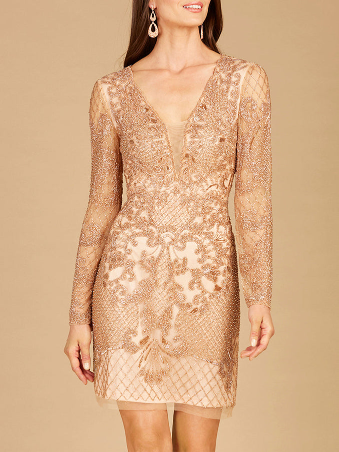 Lara New York 29610 Long Sleeve Beaded Cocktail Dress