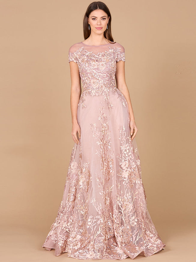 Lara 29619 Lace Applique A-line Ball Gown Dusty Rose