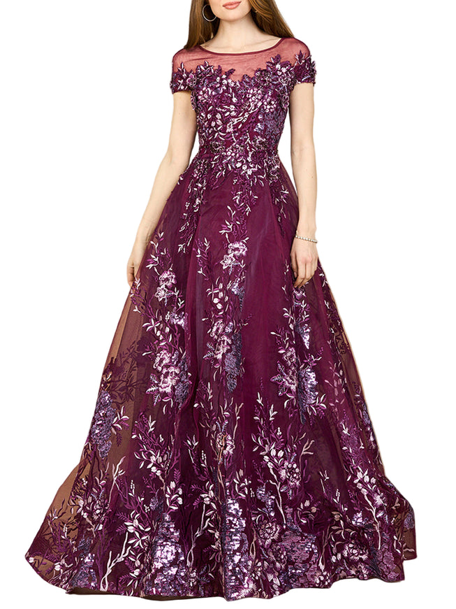 Lara 29619 Lace Applique A-line Ball Gown Eggplant