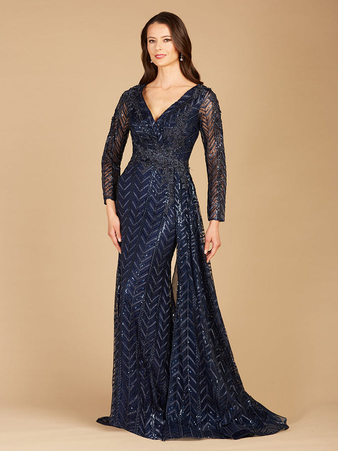 Lara New York 29620 Lace Skirt Overlay Dress Navy
