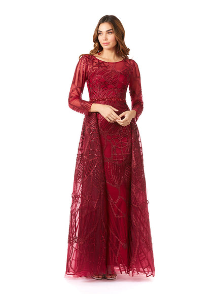 Lara New York 29633 Gorgeous Overskirt Dress with Long Sleeves DarkRed