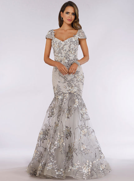 Lara 29642 - Cap Sleeve Mermaid Gown Grey