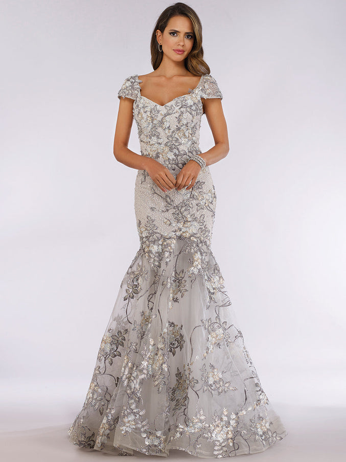 Lara New York 29642 Cap Sleeve Mermaid Gown Grey